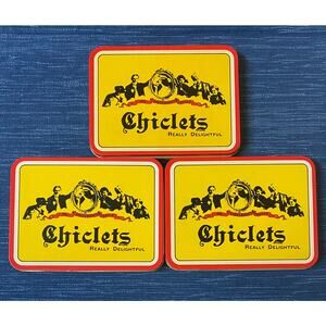 Lot of 3 Vintage Chiclets Gum Tin Empty Box Hinged Lid Advertising 50B
